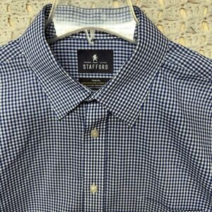 Stafford Travel Dress Shirt Mens 16.5 32-33 Blue Check Performance Button Up